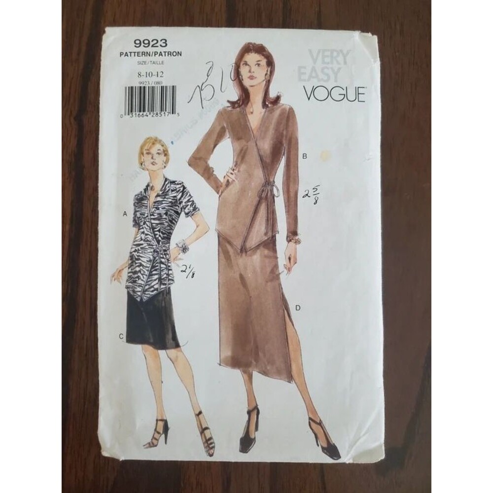 Vogue 9923 Very Easy Wrap Top Skirt Pattern 8 10 12 Uncut Vintage